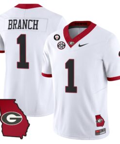 Zachariah Branch Jersey 1 Georgia Bulldogs 2025 Georgia Map Vince Dooley Stitched White