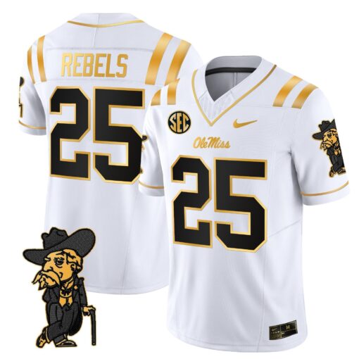Men's Ole Miss Rebels 2025 Gold Vapor Limited Jersey - All Stitched - Image 31