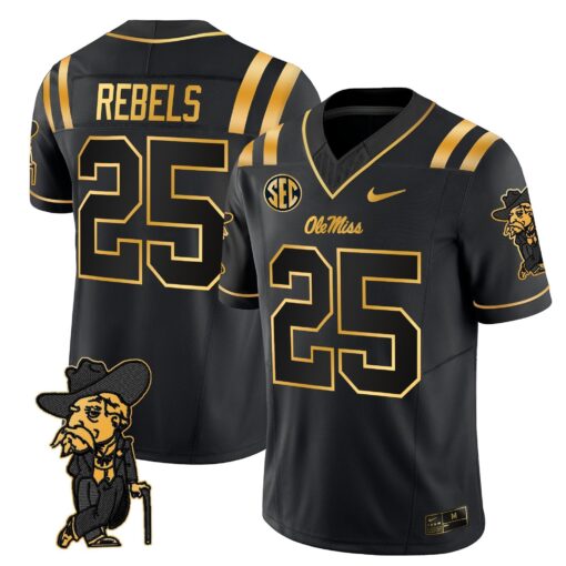 Men's Ole Miss Rebels 2025 Gold Vapor Limited Jersey - All Stitched - Image 25