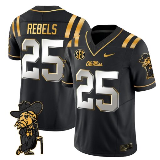 Men's Ole Miss Rebels 2025 Gold Vapor Limited Jersey - All Stitched - Image 9
