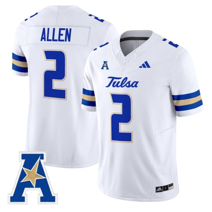 Ajay Allen Jersey #2 Tulsa Golden Hurricane 2025 Vapor Limited Stitched White 1 Ajay Allen Jersey #2 Tulsa Golden Hurricane 2025 Vapor Limited Stitched White