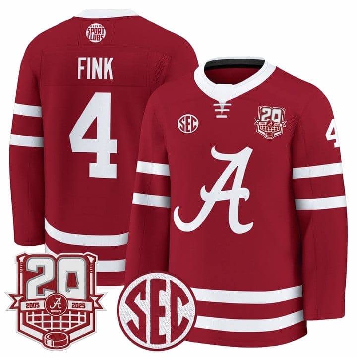 Austin Fink Jersey #4  Alabama Crimson Tide 2025-26 Premium 20th Anniversary Patch Stitched - Image 3