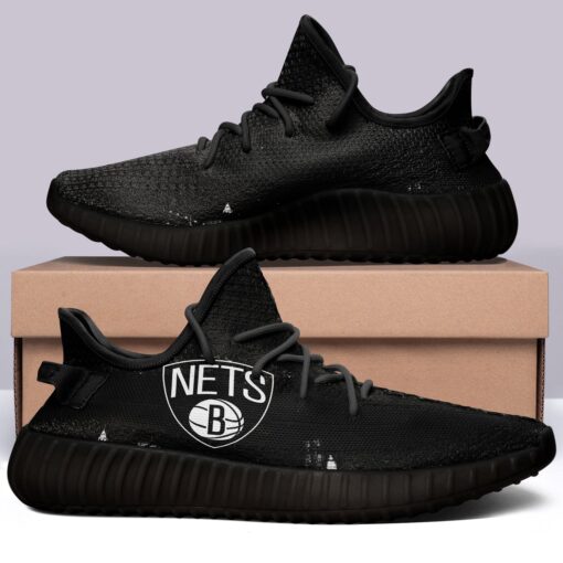 Brooklyn Nets NBA 350v Yeezy Sneakers Black For Men Women Fans - Image 3