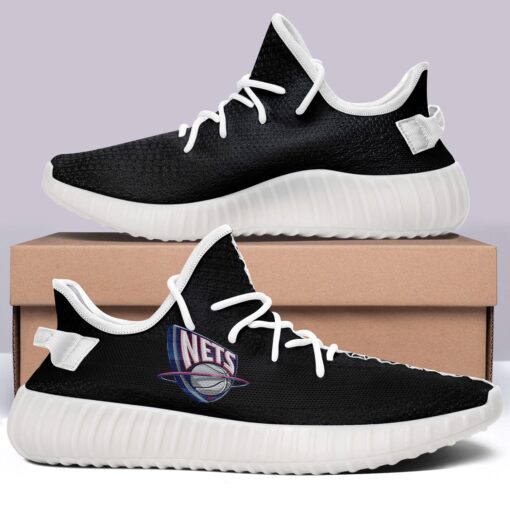 Brooklyn Nets NBA 350v Yeezy Sneakers Black For Men Women Fans - Image 5