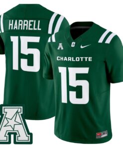 Conner Harrell Jersey #15 Charlotte 49ers 2025 Vapor Limited Stitched 9 Conner Harrell Jersey 15 Charlotte 49ers 2025 Vapor Limited Stitched Green