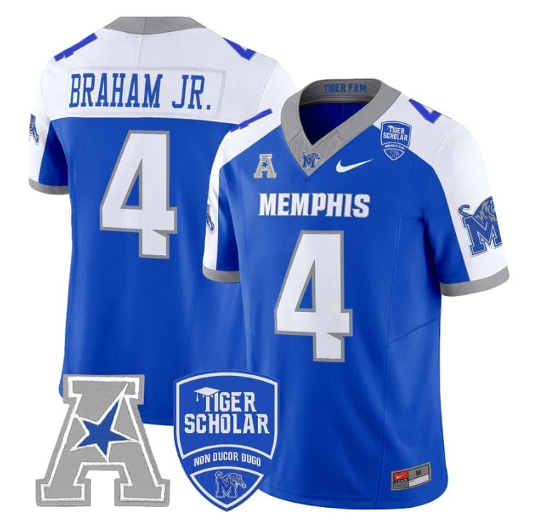 Cortez Braham Jr Jersey #4 Memphis Tigers 2025 Vapor Limited Stitched Royal Alter 1 Cortez Braham Jr Jersey #4 Memphis Tigers 2025 Vapor Limited Stitched Royal Alter