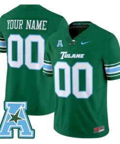 Custom Tulane Green Wave Jersey Name Number 2025 Vapor Stitched Green