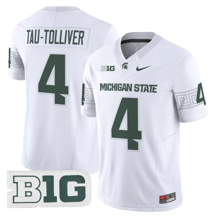 Elijah Tau-Tolliver Jersey #4 Michigan State Spartans 2025 Stitched White 1 Elijah Tau-Tolliver Jersey #4 Michigan State Spartans 2025 Stitched White