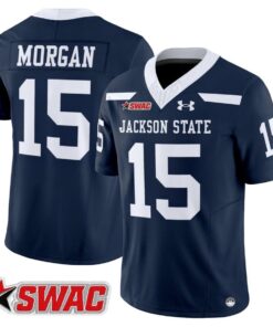 JaCobian Morgan Jersey 15 Jackson State Tigers 2025 Vapor Stitched Navy