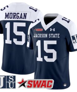 JaCobian Morgan Jersey 15 Jackson State Tigers 2025 Vapor Stitched Navy Alter