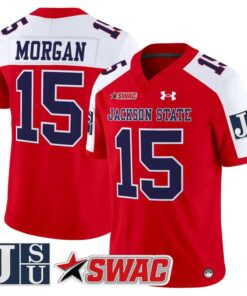 JaCobian Morgan Jersey 15 Jackson State Tigers 2025 Vapor Stitched Red Alter