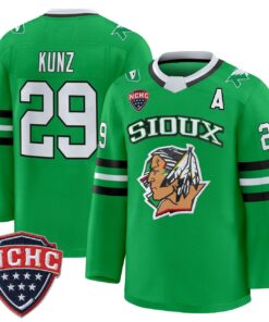 Jackson Kunz Jersey 29 North Dakota Fighting Hawks 2025 26 Stitched Green Limited