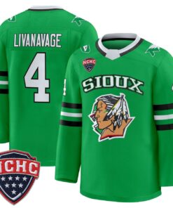 Alternative view of Jake Livanavage Jersey #4 North Dakota Fighting Hawks 2025-26 Stitched