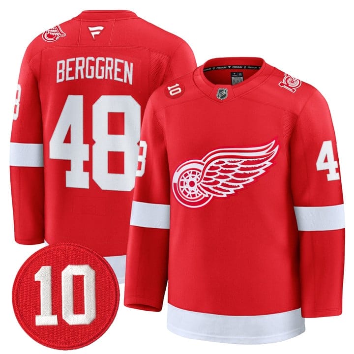 Jonatan Berggren Jersey #48 Detroit Red Wings #10 Alex Delvecchio Honoring Stitched