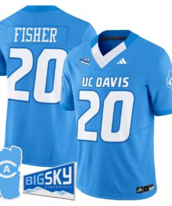 Jordan Fisher Jersey 20 UC Davis Aggies 2025 Lake Tahoe Patch Stitched Aqua