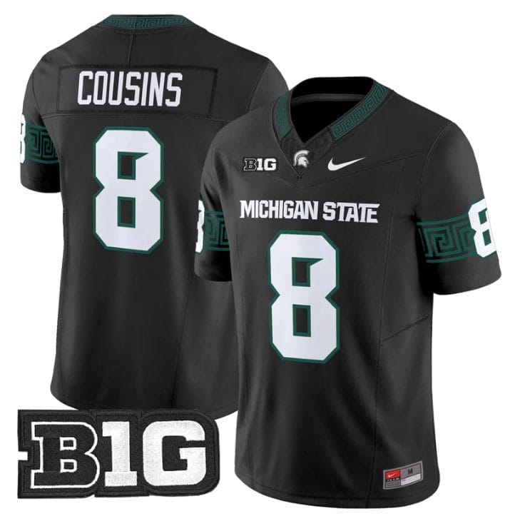 Kirk Cousins Jersey #8 Michigan State Spartans 2025 Vapor Stitched Black 1 Kirk Cousins Jersey #8 Michigan State Spartans 2025 Vapor Stitched Black