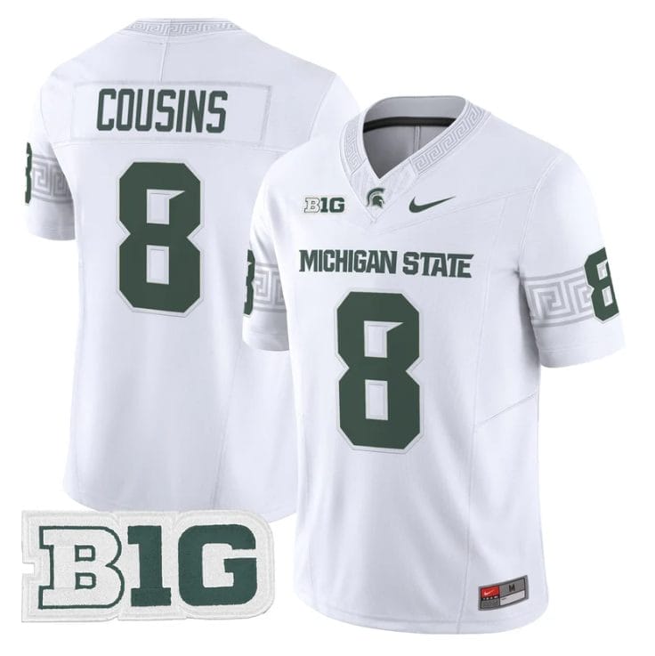 Kirk Cousins Jersey #8 Michigan State Spartans 2025 Vapor Stitched White 1 Kirk Cousins Jersey #8 Michigan State Spartans 2025 Vapor Stitched White