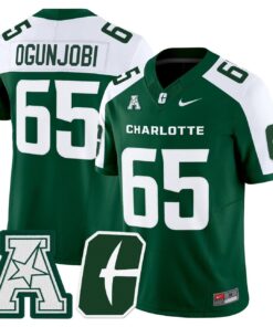 Larry Ogunjobi Jersey #65 Charlotte 49ers 2025 Vapor Limited Stitched 8 Larry Ogunjobi Jersey 65 Charlotte 49ers 2025 Vapor Limited Stitched Green Alter