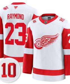 Alternative view of Lucas Raymond Jersey #23 Detroit Red Wings #10 Alex Delvecchio Honoring Stitched