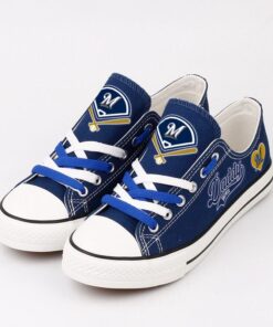 Miami Marlins Limited Print Low Top Canvas Shoes Sport Sneakers For Men Women Fans 19 Milwaukee Brewers Limited Print MLB Students Low Top Canvas Shoes Sport Sneakers