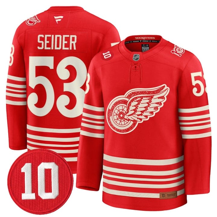 Moritz Seider Jersey #53 Detroit Red Wings #10 Alex Delvecchio Honoring Stitched - Image 3