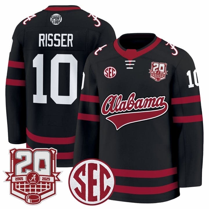 Trevor Risser Jersey #10 Alabama Crimson Tide 2025-26 Premium 20th Anniversary Patch Stitched 1 Trevor Risser Jersey #10 Alabama Crimson Tide 2025-26 Premium 20th Anniversary Patch Stitched