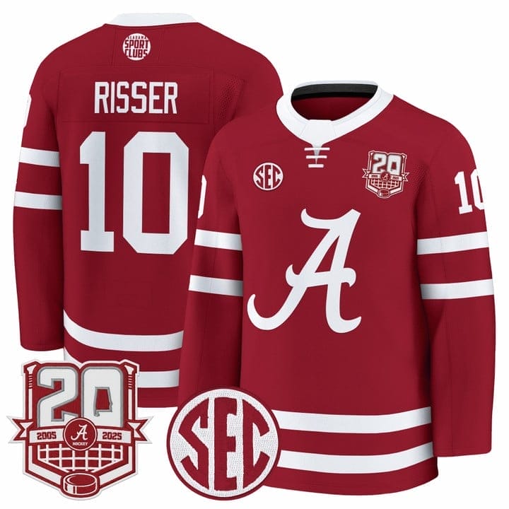 Trevor Risser Jersey #10 Alabama Crimson Tide 2025-26 Premium 20th Anniversary Patch Stitched 3 Trevor Risser Jersey #10 Alabama Crimson Tide 2025-26 Premium 20th Anniversary Patch Stitched - Image 3