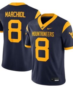 West Virginia Mountaineers #8 Nicco Marchiol Navy Stitched Jersey