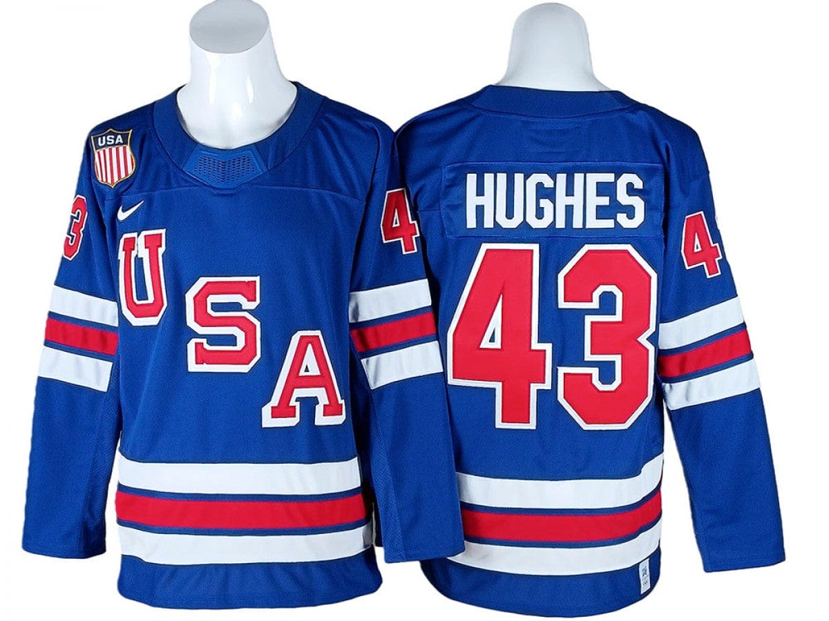 2026 Winter Olympics Team USA #43 Quinn Hughes Blue Hockey Jersey Stitched 1 2026 Winter Olympics Team USA #43 Quinn Hughes Blue Hockey Jersey Stitched
