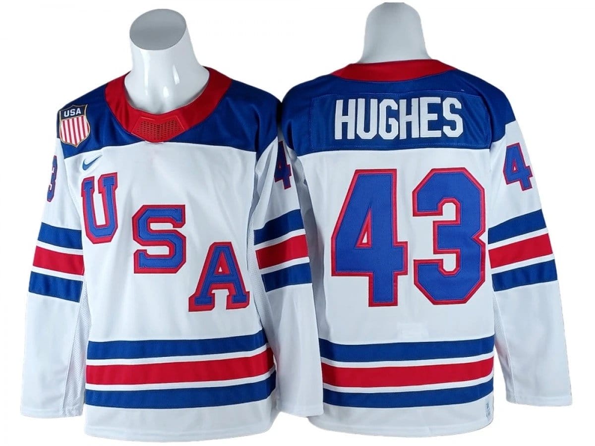 2026 Winter Olympics Team USA #43 Quinn Hughes White Hockey Jersey 1 2026 Winter Olympics Team USA #43 Quinn Hughes White Hockey Jersey