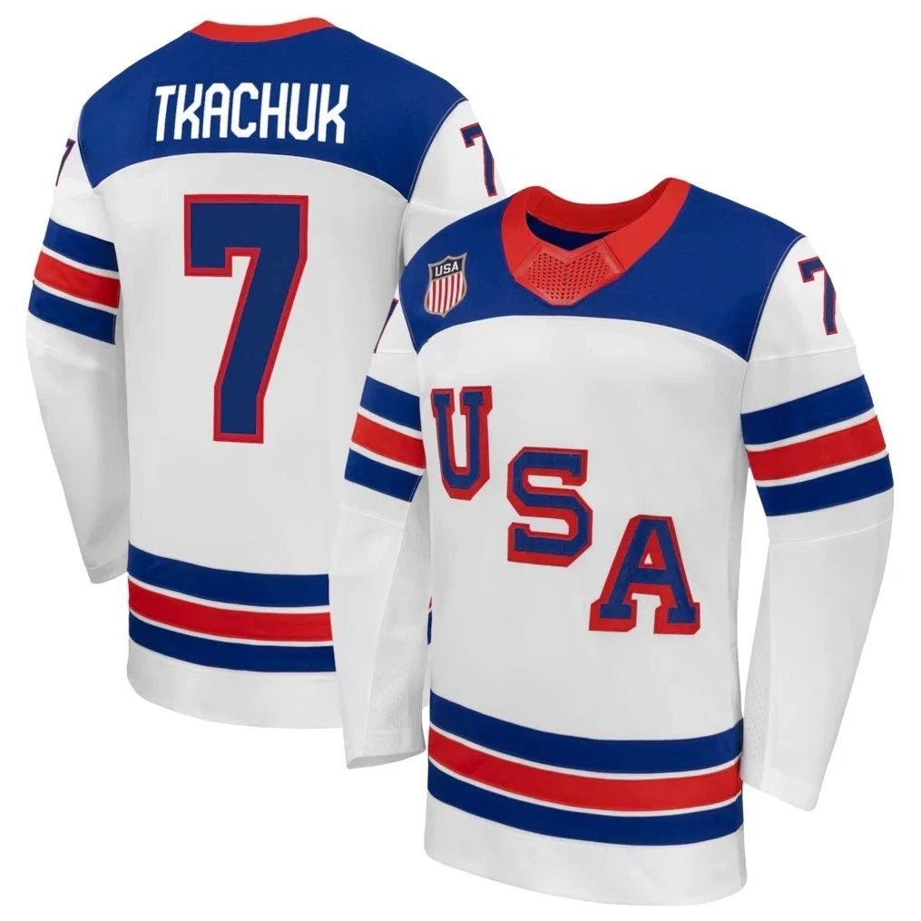 BradyTkachukJerseyTeamUSAWinterOlympics2026HockeyPremiumSTITCHEDWhite