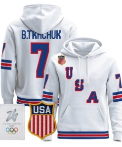 Alternative view of Brady Tkachuk #7 USA Olympic 2026 Premium Hockey Pullover Hoodie Stitched