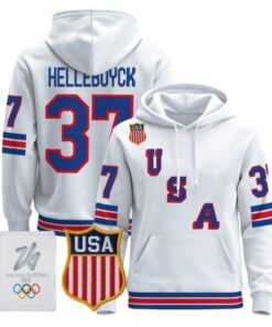 Alternative view of Connor Hellebuyck #37 USA Olympic 2026 Hockey Pullover Hoodie Stitched
