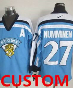 Custom Olympics Finland Jersey Name And Number Light Blue Vintage Throwback Team
