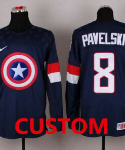 Custom Olympics USA Jersey Name And Number 2015 Navy Blue Captain America Fashion Team