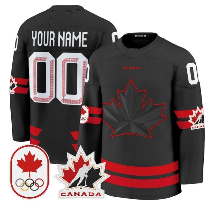 Custom Canada Olympic Jersey Name, Number 2026 Premium Hockey All Stitched 7 Custom Canada Olympic Jersey Name Number 2026 Premium Hockey All Stitched Black