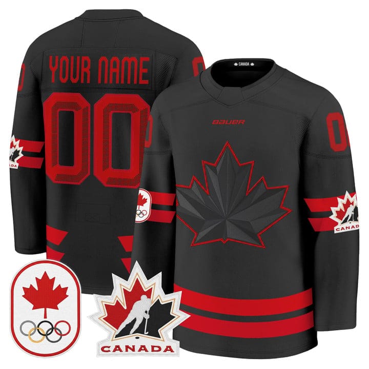 Custom Canada Olympic Jersey Name Number Premium Hockey 2026 Stitched Black