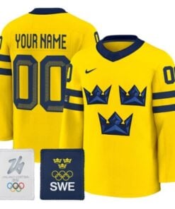 Custom Sweden Olympic Jersey Name, Number 2026 Premium Hockey All Stitched