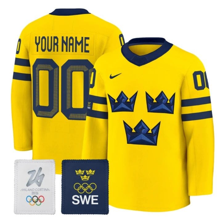Custom Sweden Olympic Jersey Name, Number 2026 Premium Hockey All Stitched 6 Custom Sweden Olympic Jersey Name Number 2026 Premium Hockey All Stitched Gold