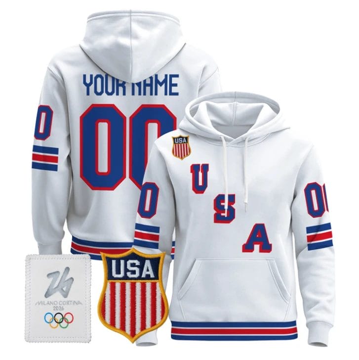 Custom USA Olympic Hoodie 2026 Premium Hockey Pullover All Stitched - Image 2
