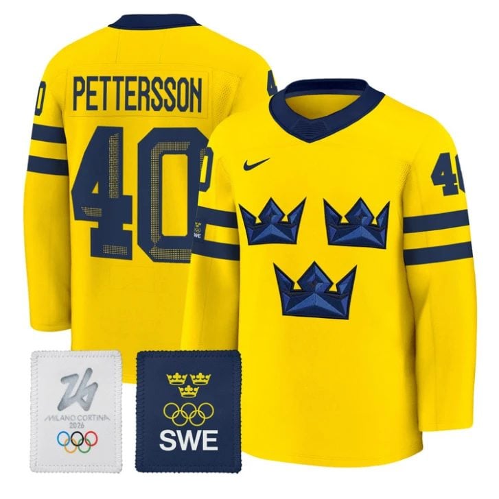 Elias Pettersson Jersey 40 Sweden Olympic 2026 Premium Hockey All Stitched Gold