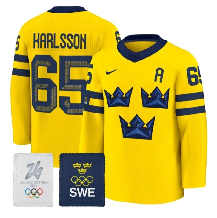 Erik Karlsson Jersey 65 Sweden Olympic 2026 Premium Hockey All Stitched Gold