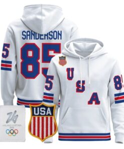 Alternative view of Jake Sanderson #85 USA Olympic 2026 Premium Hockey Pullover Hoodie Stitched