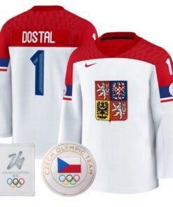 Alternative view of Lukas Dostal Jersey #1 Czechia Olympic 2026 Premium Hockey All Stitched