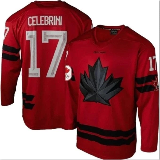 MacklinCelebriniTeamCanada2026WinterOlympicsJerseyRedSTITCHED