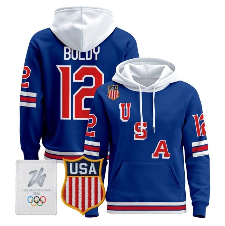 Matt Boldy #12 USA Olympic 2026 Premium Hockey Pullover Hoodie Stitched