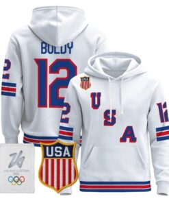 Alternative view of Matt Boldy #12 USA Olympic 2026 Premium Hockey Pullover Hoodie Stitched