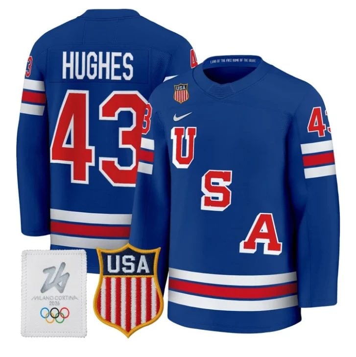 Quinn Hughes Jersey #43 USA Olympic 2026 Premium Hockey All Stitched