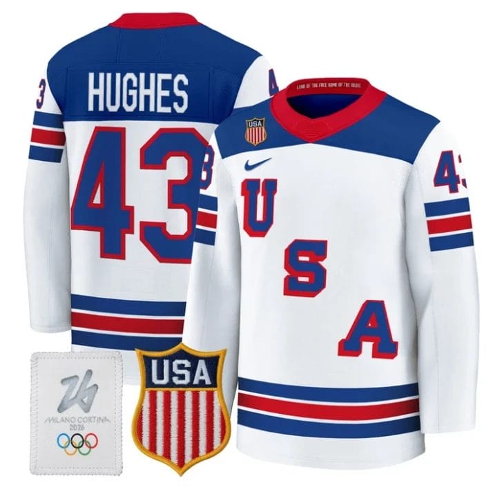 Quinn Hughes Jersey #43 USA Olympic 2026 Premium Hockey All Stitched - Image 2