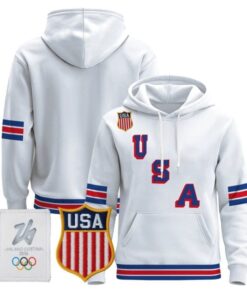 Alternative view of Team Blank USA Olympic 2026 Premium Hockey Pullover Hoodie Stitched